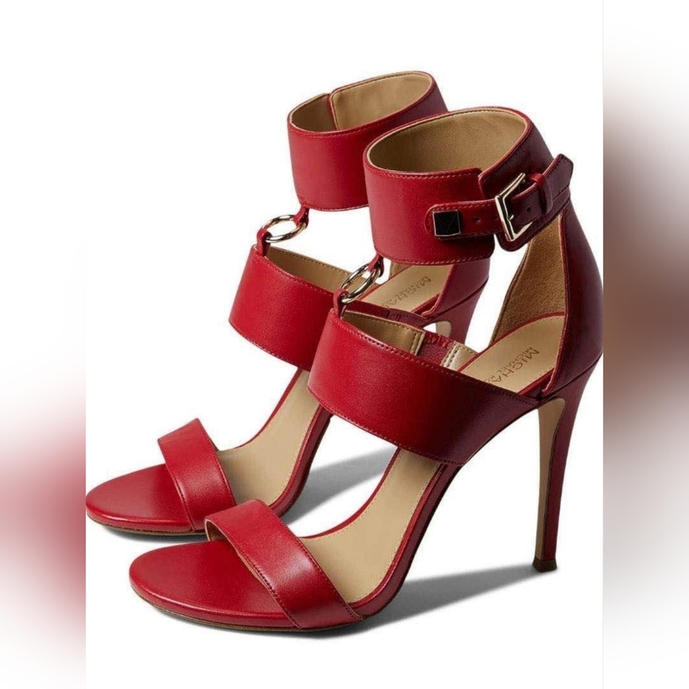 MK Red Stiletto Heels with Double Strap Design